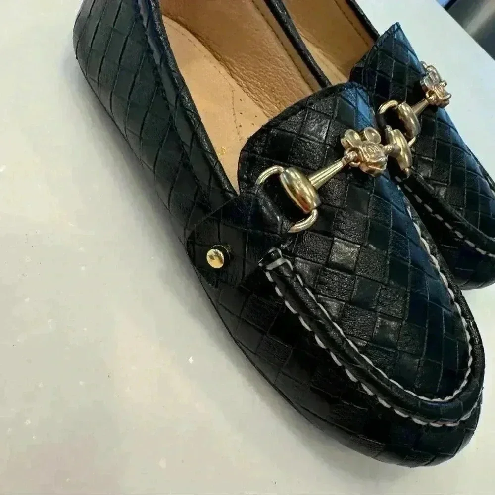 Not Bad Boys Black Woven Loafers W/Mickey Buckle Size EU 31 US 13